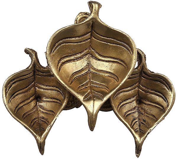 5" Pipal Leaf Shaped Tri-Puja Diya In Brass | Handmade | Made In India