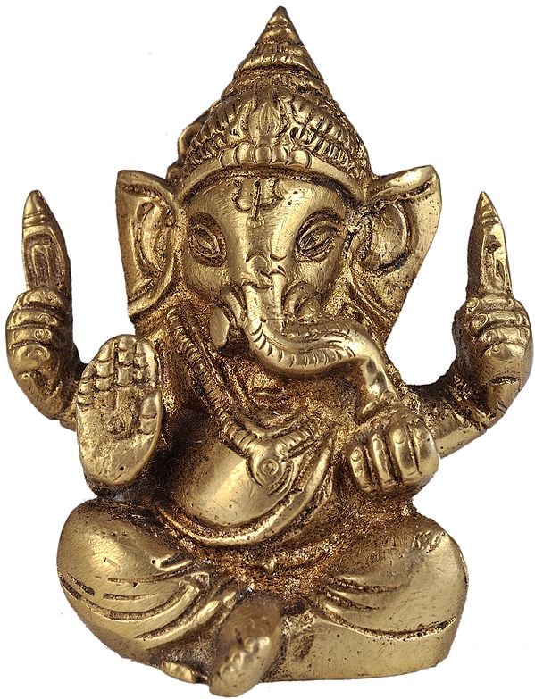 2" Baby Ganesha Granting Abhaya In Brass | Handmade | Made In India