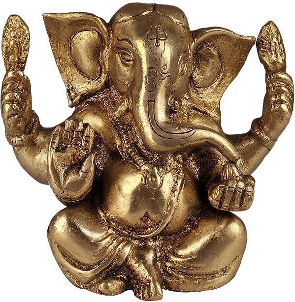 4" Baby Ganesha Enjoying Modak In Brass | Handmade | Made In India