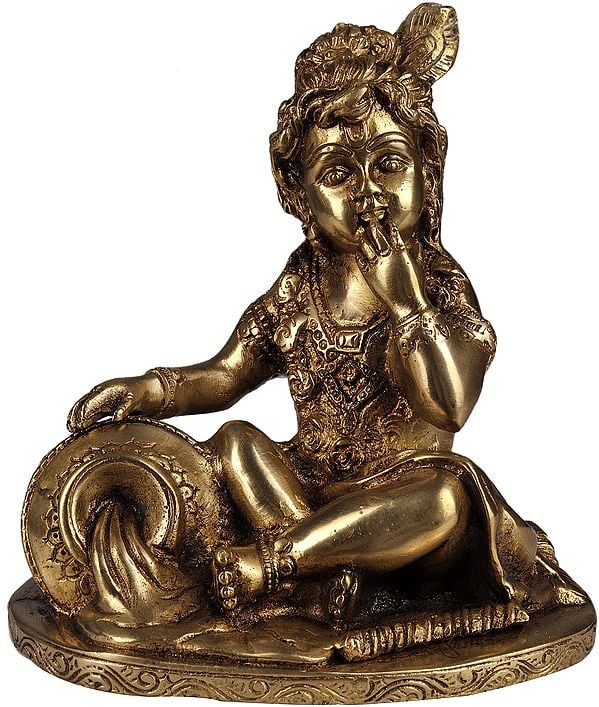 7" Brass Baby Krishna Statue - The Butter Thief | Handmade | Made in India