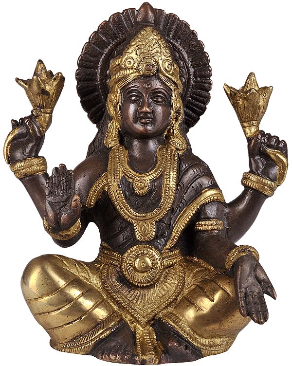 6" Goddess Lakshmi In Brass | Handmade | Made In India