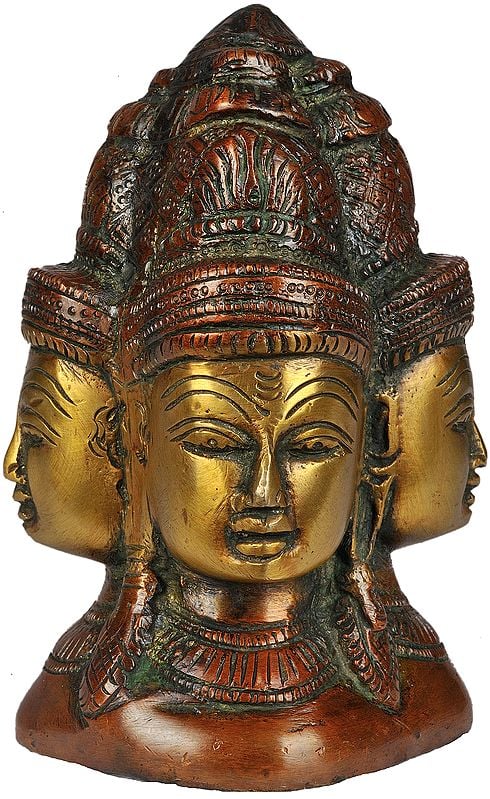 5" The Four Directional Forms of Shiva Head in Brass | Handmade | Made in India