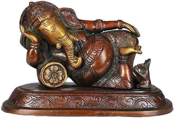 4" Relaxing Ganesha Sculpture in Brass | Handmade | Made in India