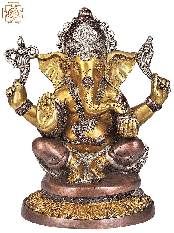 12" Lord Ganesha Granting Abhaya In Brass | Handmade | Made In India