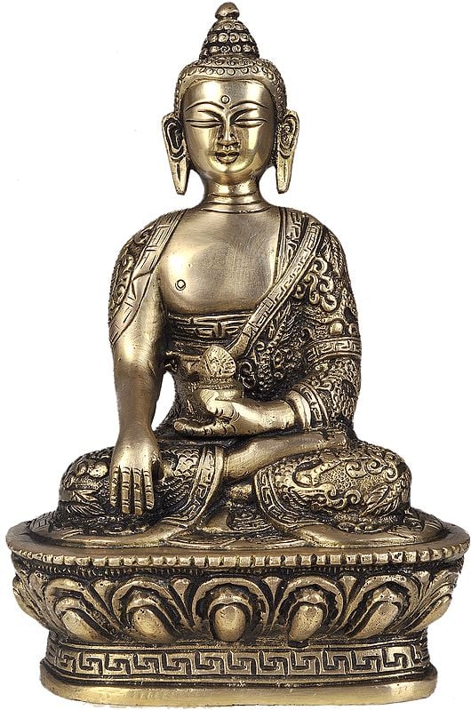 7" Vajrasana Buddha (Robes Decorated with Auspicious Symbols) In Brass | Handmade | Made In India