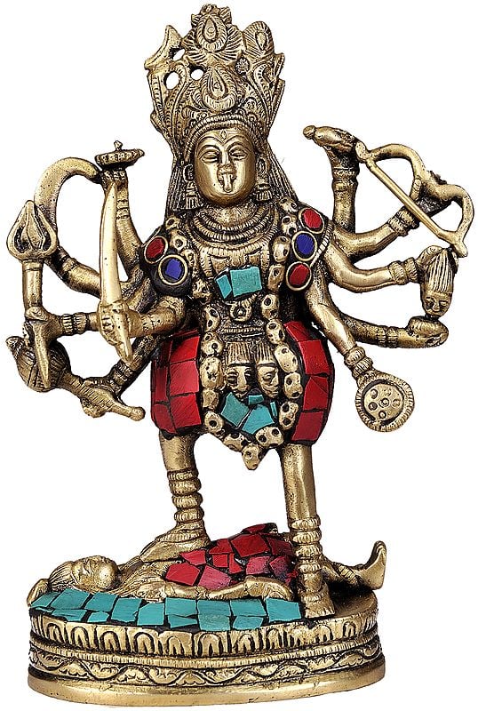 7" Goddess Kali  (Inlay Statue) In Brass | Handmade | Made In India