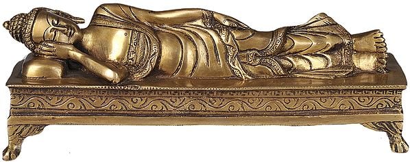 10" Mahaparinirvana Buddha Idol in Brass | Handmade | Made in India