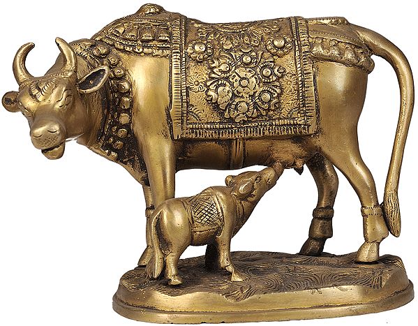 5" Cow and Calf Brass Sculpture | Handmade | Made in India