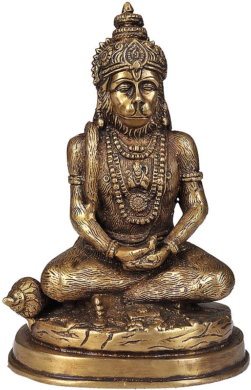 7" Hanuman Ji Idol Meditating on Lord Rama | Handmade Brass Statue | Made in India