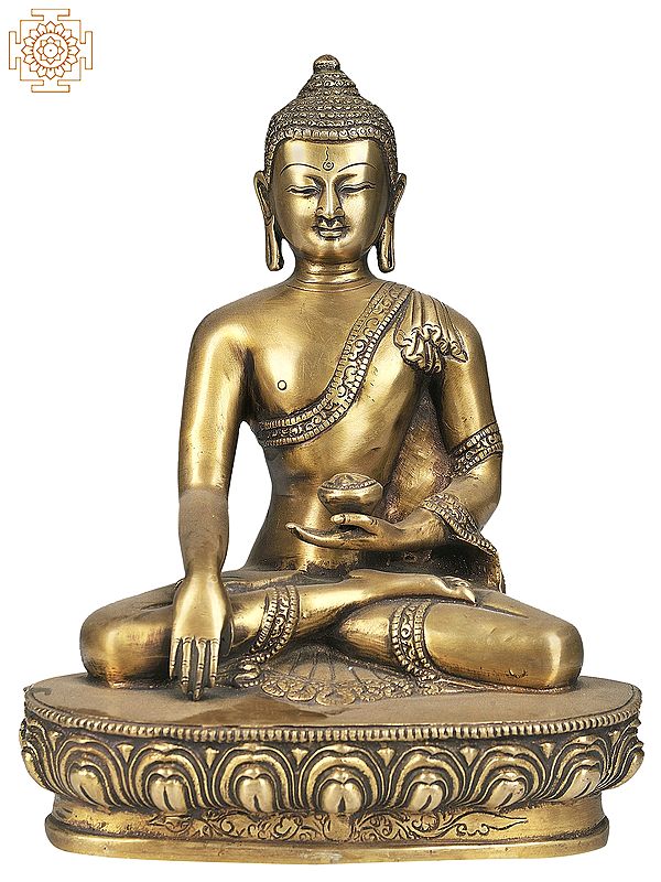 9" Lord Buddha Invoking the Earth Goddess to be His Witness to the Attainment of Supreme Enlightenment In Brass | Handmade | Made In India