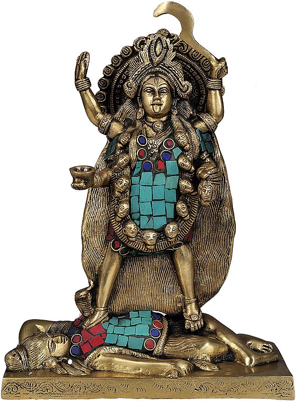 11" Dakshnina Kali Brass Statue with Inlay Work | Handmade | Made in India