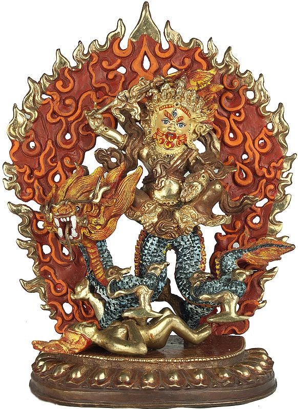 Lord Kubera Seated on Dragon (A Rare Form)