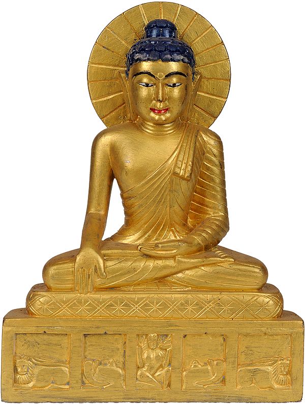 Vajrasana Buddha in Golden Hue (A Statue Blessed by Monks in Bodhgaya)