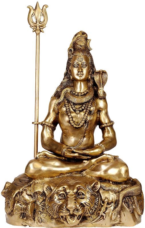 30" Large Size Mahayogi Shiva in Pranayama In Brass | Handmade | Made In India