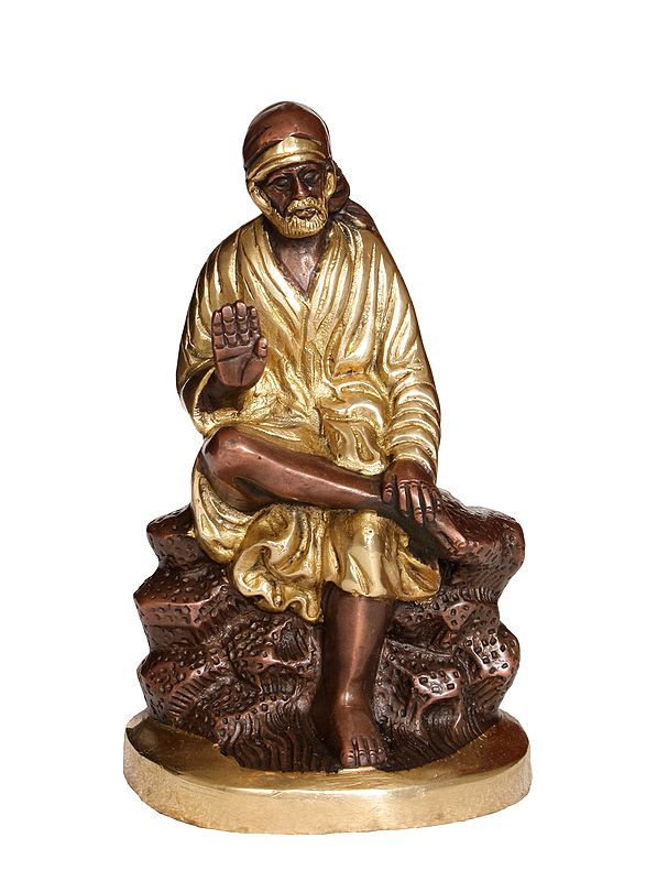 6" Shirdi Sai Baba in Brown and Golden Hues In Brass | Handmade | Made In India