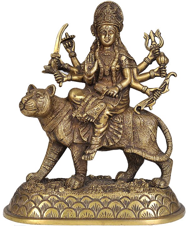 12" Goddess Durga In Brass | Handmade | Made In India