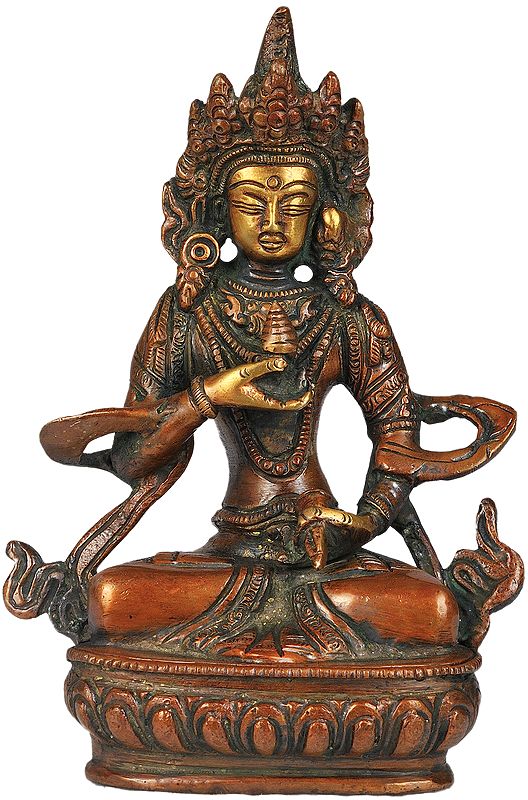 5" Tibetan Buddhist Deity Vajrasattva Statue in Brass | Made in India