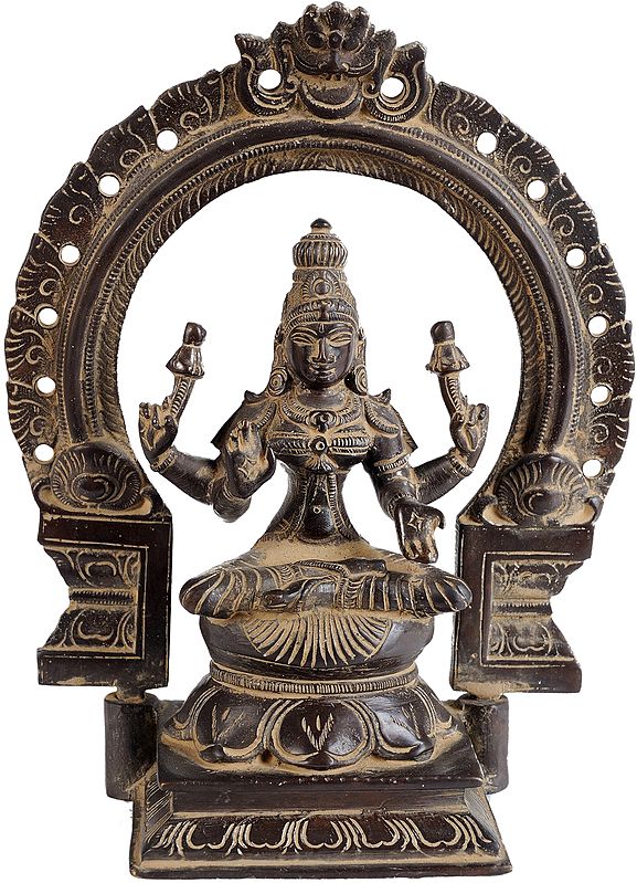 6" Goddess Lakshmi Idol Seated on Lotus In Brass | Handmade | Made In India