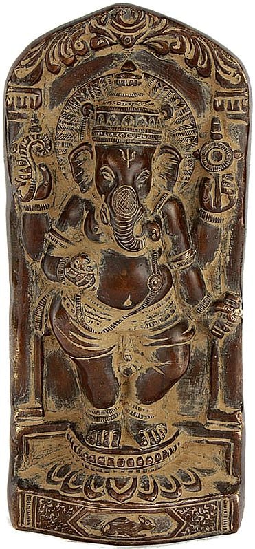 8" Dancing Ganesha (Cast in Relief) In Brass | Handmade | Made In India