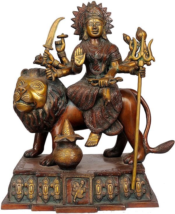 12" Goddess Durga with Hanuman ji In Brass | Handmade | Made In India