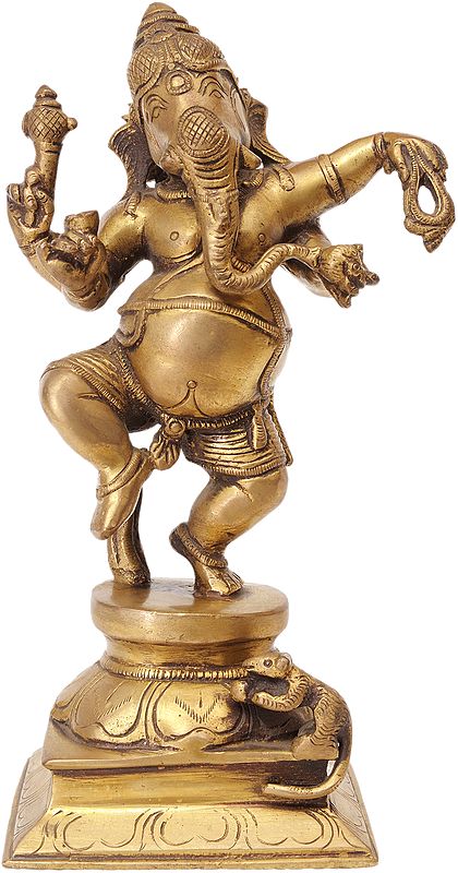 9" Dancing Ganesha In Brass | Handmade | Made In India