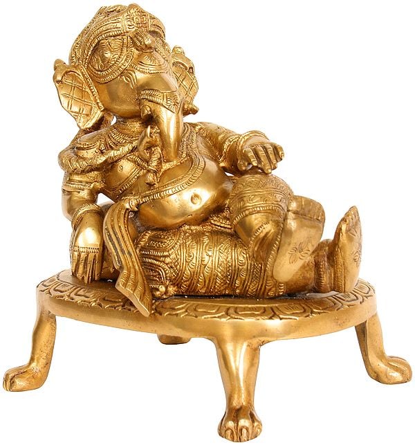 Relaxing Ganesha Brass Statue