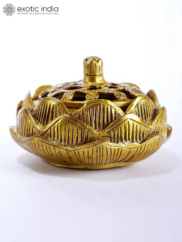 3" Lotus Design Incense Burner/Dhoop Dani in Brass | Spiritual Home Decor