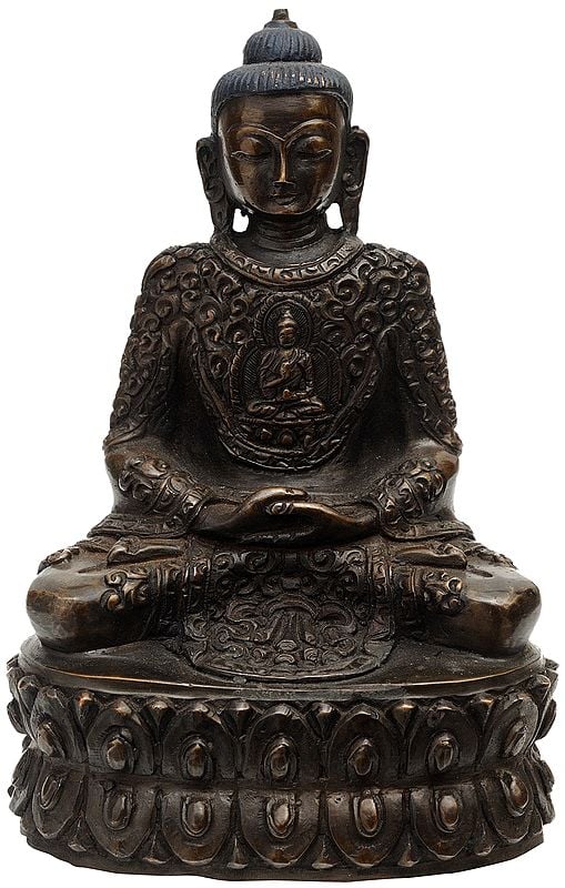 Cosmic Buddha in Meditation - Primordial Buddha is depicted in His Heart (Finely Handcrafted Museum-Quality Piece)
