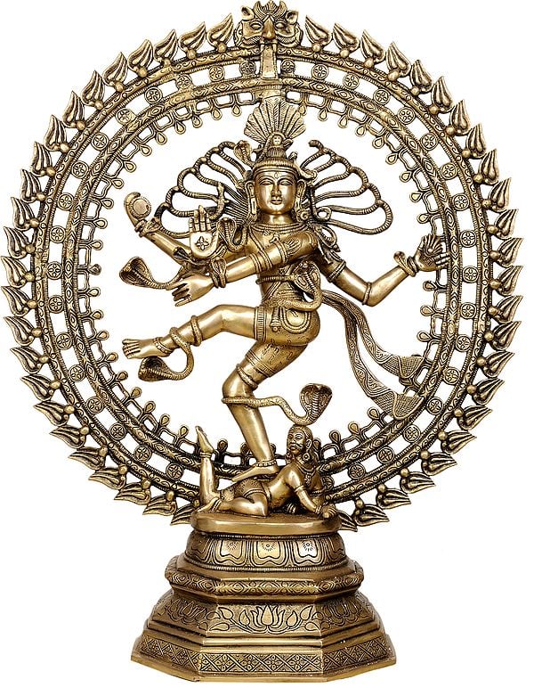 30" Large Size Nataraja (Pedestal Engraved with Flowers) In Brass | Handmade | Made In India