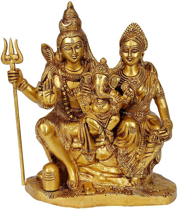 9" Shiva Family In Brass | Handmade | Made In India
