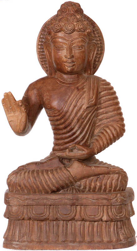 Lord Buddha Idol Preaching His Dharma | South Indian Wood Carving Statue