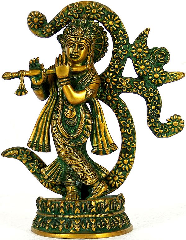 8" Krishna in OM (AUM) In Brass | Handmade | Made In India