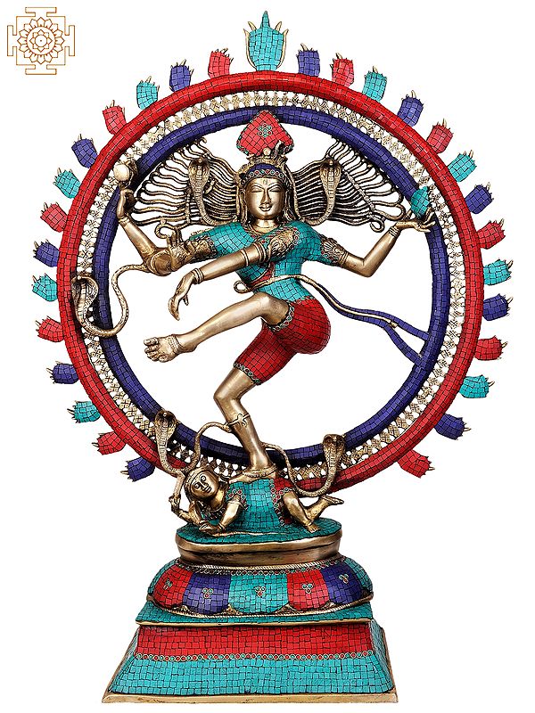 41" Nataraja (Large Statue with Superfine Inlay Work) In Brass | Handmade | Made In India