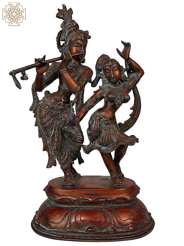 16" Dancing Radha Krishna Brass Statue | Spiritual Home Decor