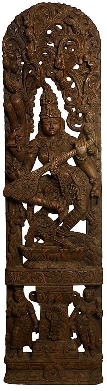 Dancing Saraswati Vertical Panel with Vegetative Aureole