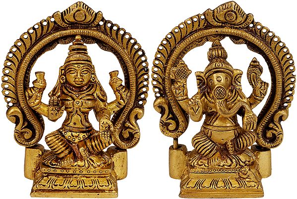 3" Lakshmi-Ganesha Brass Idol | Indian Handicrafts Home Decor