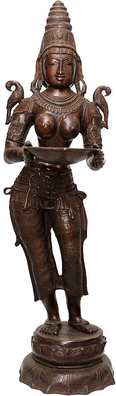 44" Large Size Deeplakshmi with Parrot on Shoulders in Brass | Handmade | Made in India