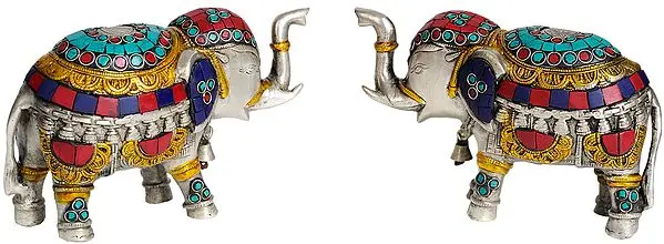 An Auspicious Elephant Pair (with Inlay Work)