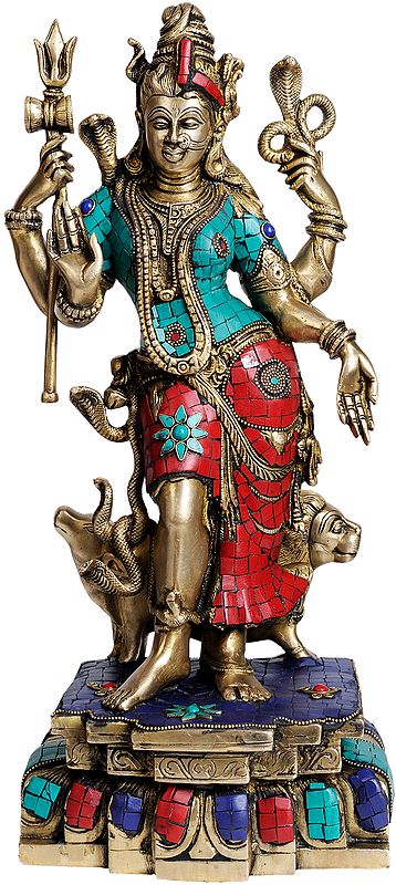 17" Ardhanarishvara (with Inlay Work) In Brass | Handmade | Made In India