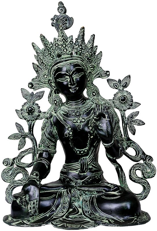 Tibetan Buddhist Goddess White Tara (In Black and Green Hues)