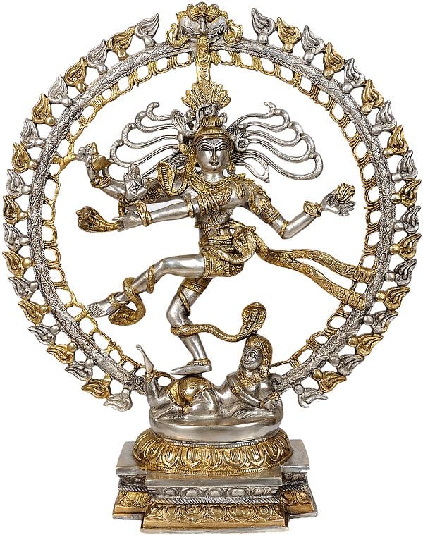 28" Large Size Lord Shiva as Nataraja in Silver and Golden Hues In Brass | Handmade | Made In India