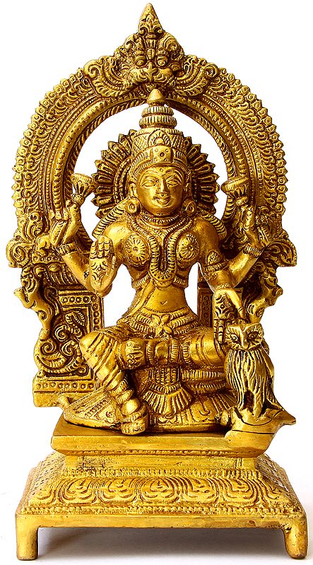 7" Brass Goddess Lakshmi Statue with Owl | Handmade | Made in India