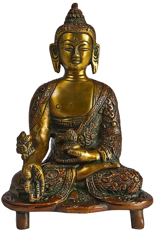 5" Tibetan Buddhist God Medicine Buddha Statue in Brass | Handmade