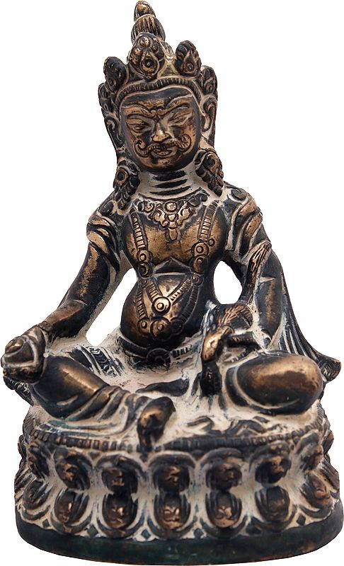 4" Tibetan Buddhist Kubera with Jewel and Nakula (Mongoose) in Brass