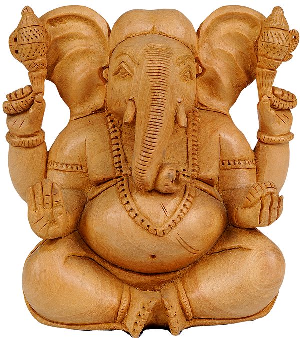 Four Armed Seated Ganesha with Large Ears