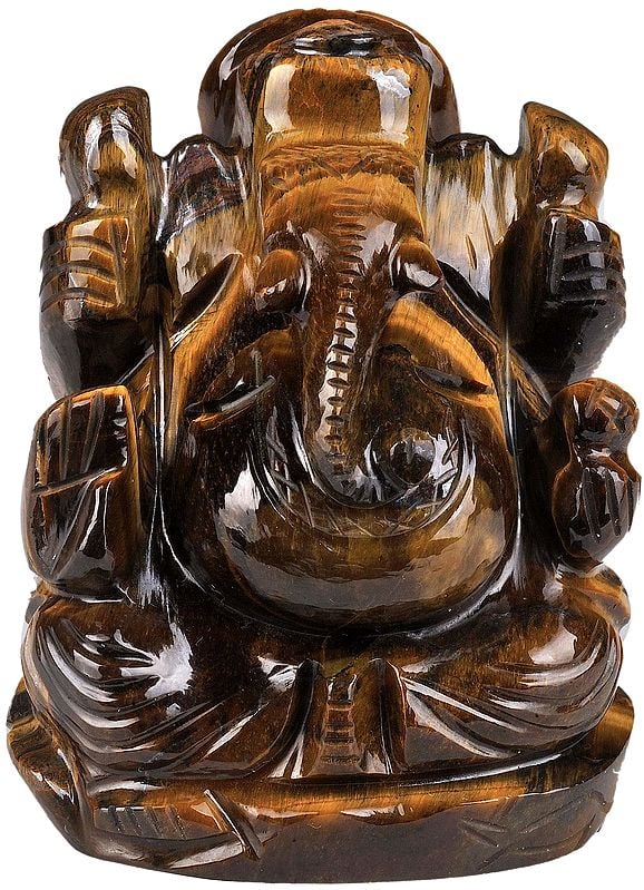 Four Armed Seated  Ganesha (Carved in Tiger Eye)
