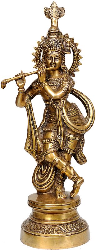16" Murli Krishna Brass Statue | Handmade | Made in India