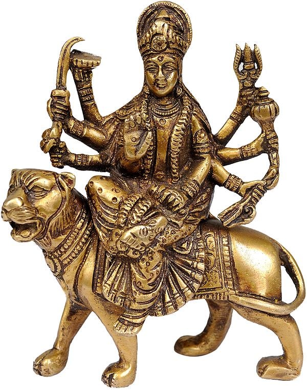 5" Goddess Durga Idol In Brass | Handmade | Made In India