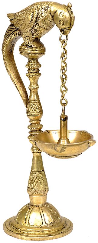 7" Five-Wick Parrot Hanging Lamp with Stand in Brass | Handmade | Made in India