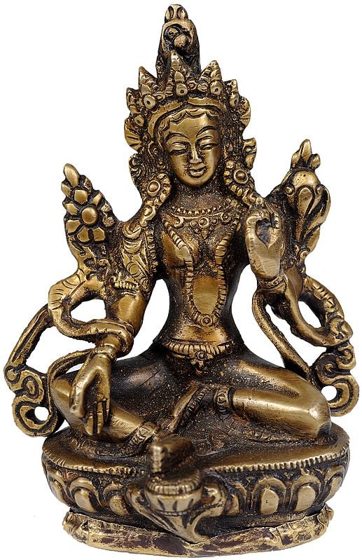 4" Tibetan Buddhist Goddess Green Tara (Small Statue) In Brass | Handmade | Made In India